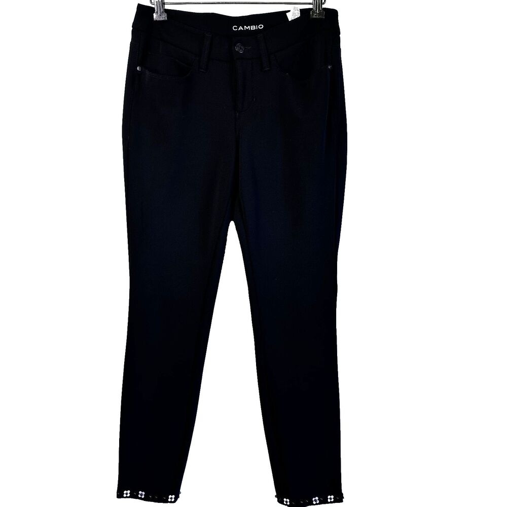 Cambio Women's Black Lilian Slim Beaded Hem Stretch 5-Pockets Pants Sz 8/38